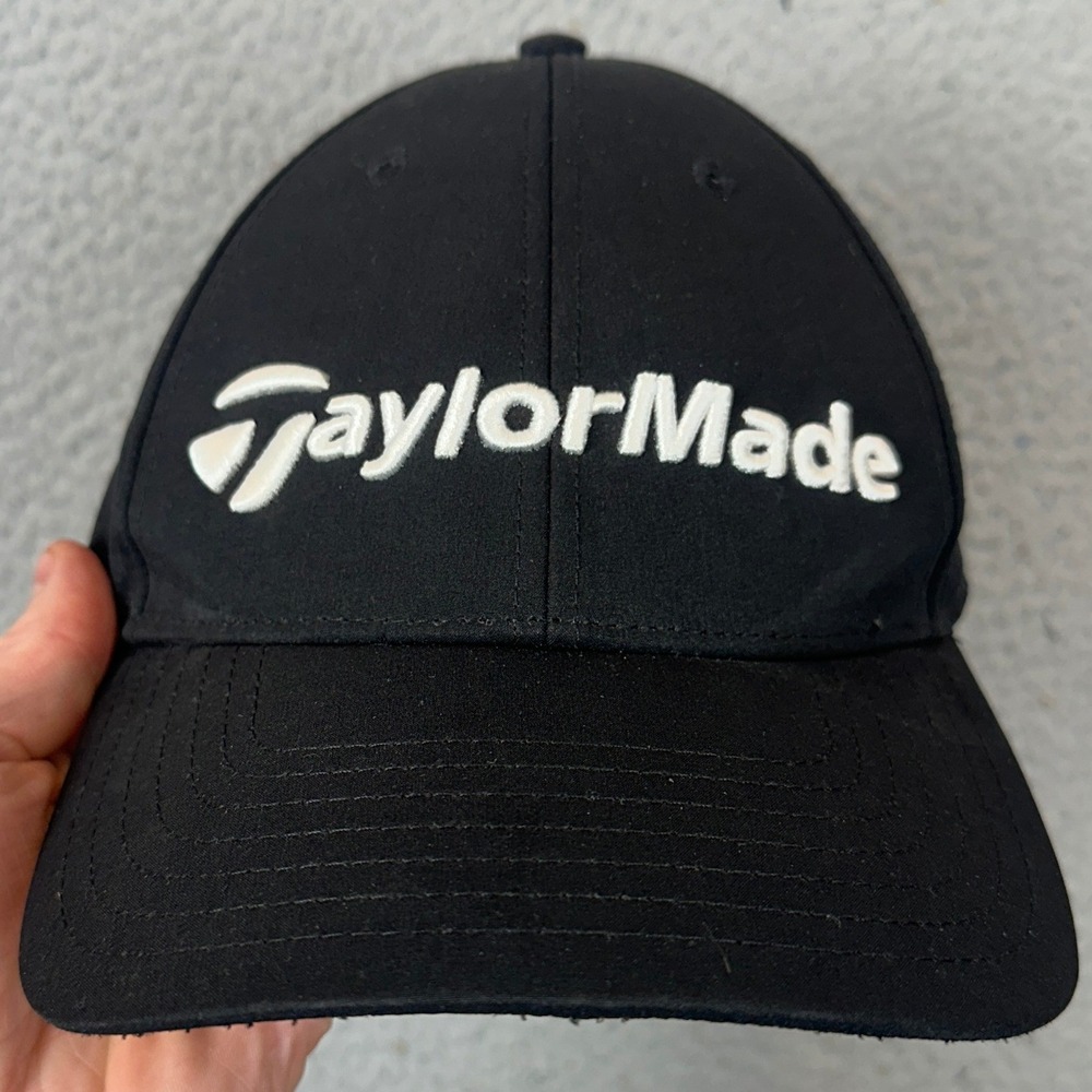 TaylorMade Hats Mens OSFA Black Adjustable Golf Cap Embroidered Strapback EUC